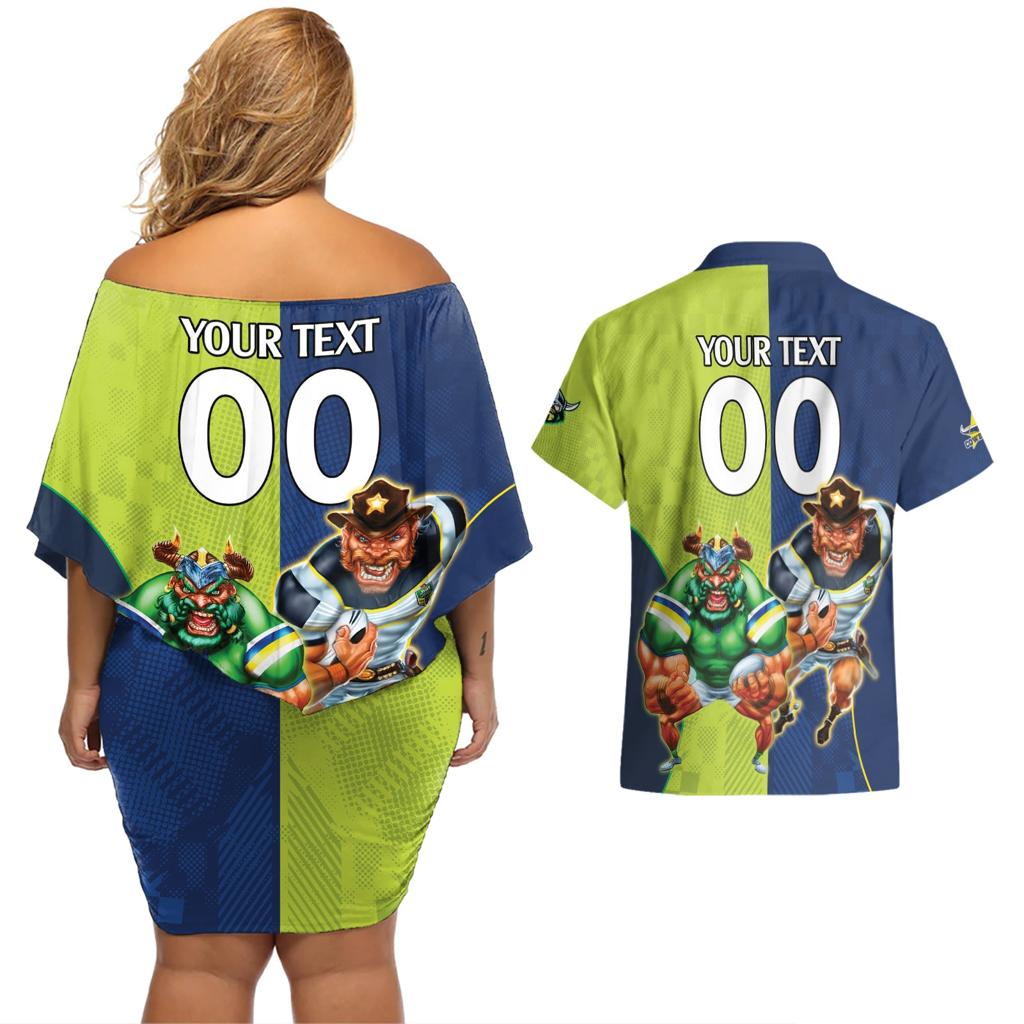 Custom Raiders and Cowboys Couples Matching Off Shoulder Short Dress and Hawaiian Shirt Together Sporty Style