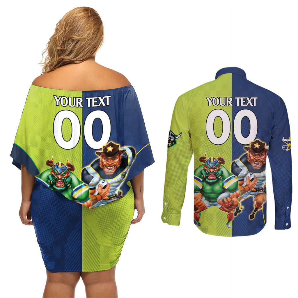 Custom Raiders and Cowboys Couples Matching Off Shoulder Short Dress and Long Sleeve Button Shirt Together Sporty Style