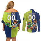 Custom Raiders and Cowboys Couples Matching Off Shoulder Short Dress and Long Sleeve Button Shirt Together Sporty Style