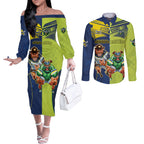 Custom Raiders and Cowboys Couples Matching Off The Shoulder Long Sleeve Dress and Long Sleeve Button Shirt Together Sporty Style