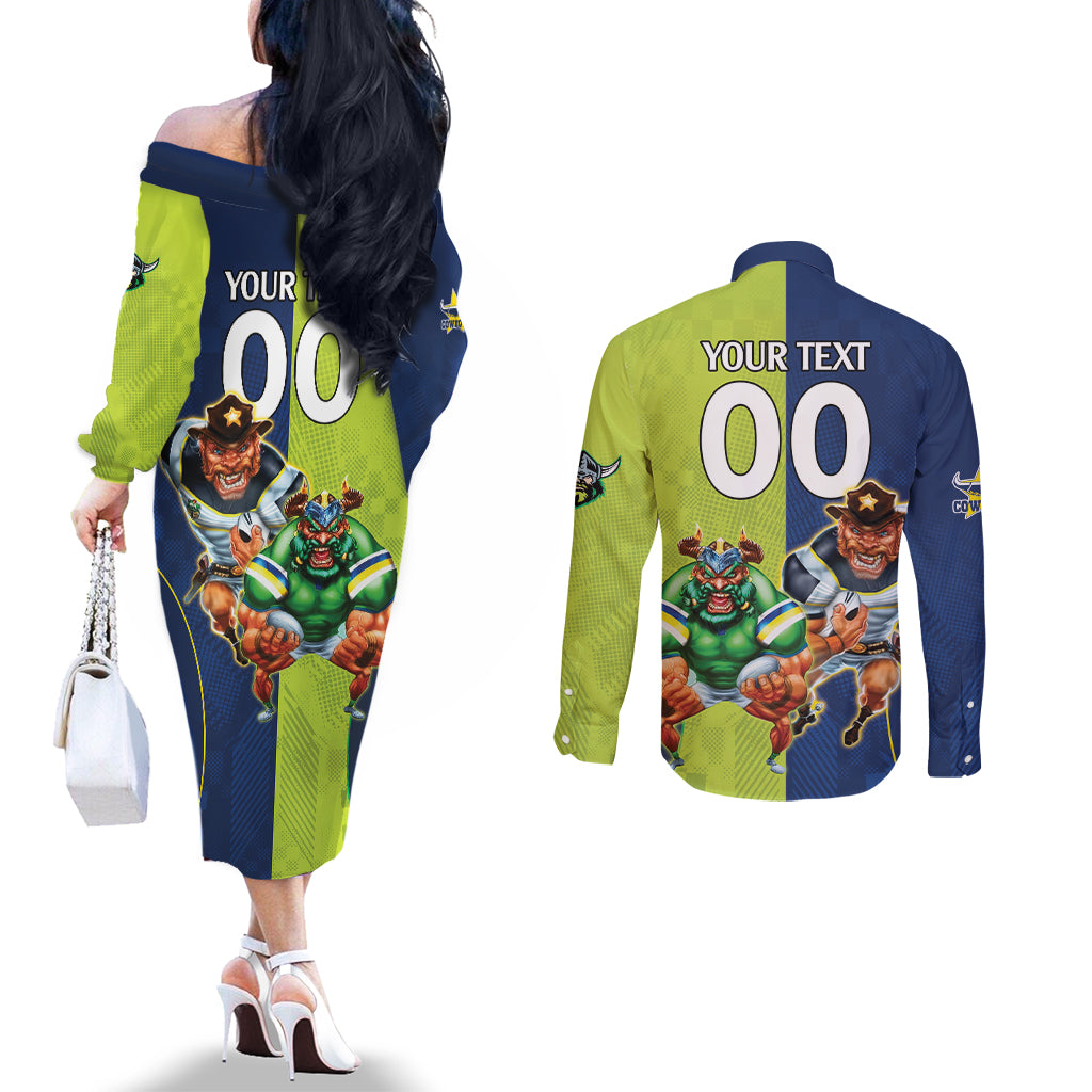 Custom Raiders and Cowboys Couples Matching Off The Shoulder Long Sleeve Dress and Long Sleeve Button Shirt Together Sporty Style