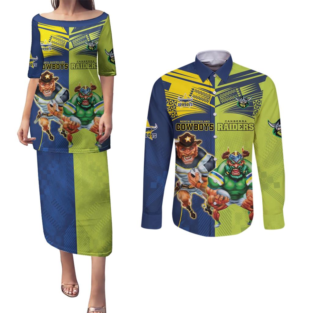 Custom Raiders and Cowboys Couples Matching Puletasi and Long Sleeve Button Shirt Together Sporty Style