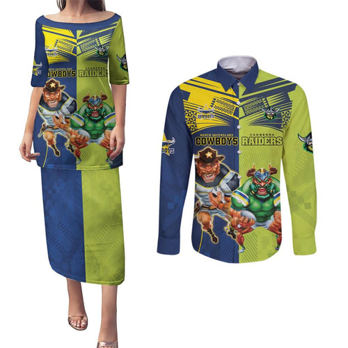 Custom Raiders and Cowboys Couples Matching Puletasi and Long Sleeve Button Shirt Together Sporty Style