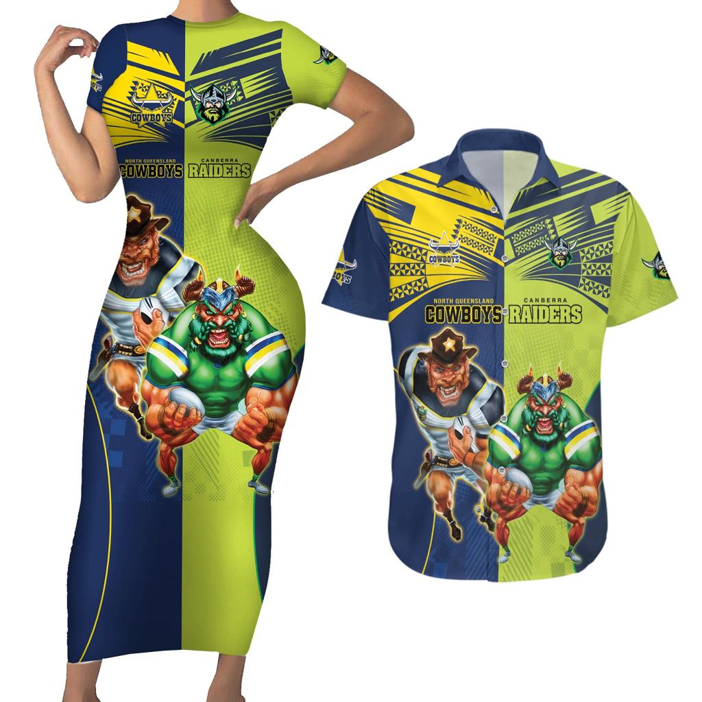 Custom Raiders and Cowboys Couples Matching Short Sleeve Bodycon Dress and Hawaiian Shirt Together Sporty Style
