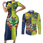 Custom Raiders and Cowboys Couples Matching Short Sleeve Bodycon Dress and Long Sleeve Button Shirt Together Sporty Style