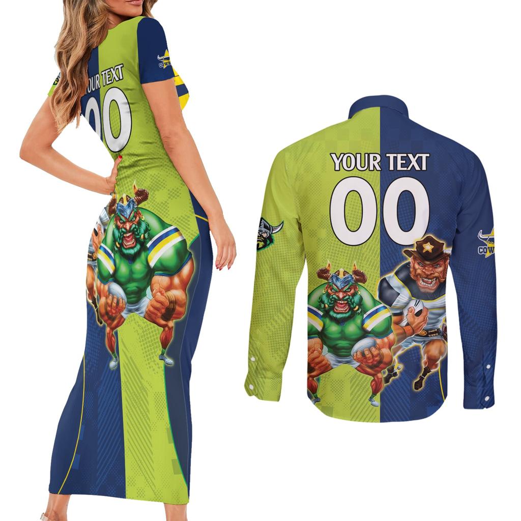 Custom Raiders and Cowboys Couples Matching Short Sleeve Bodycon Dress and Long Sleeve Button Shirt Together Sporty Style