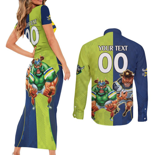 Custom Raiders and Cowboys Couples Matching Short Sleeve Bodycon Dress and Long Sleeve Button Shirt Together Sporty Style