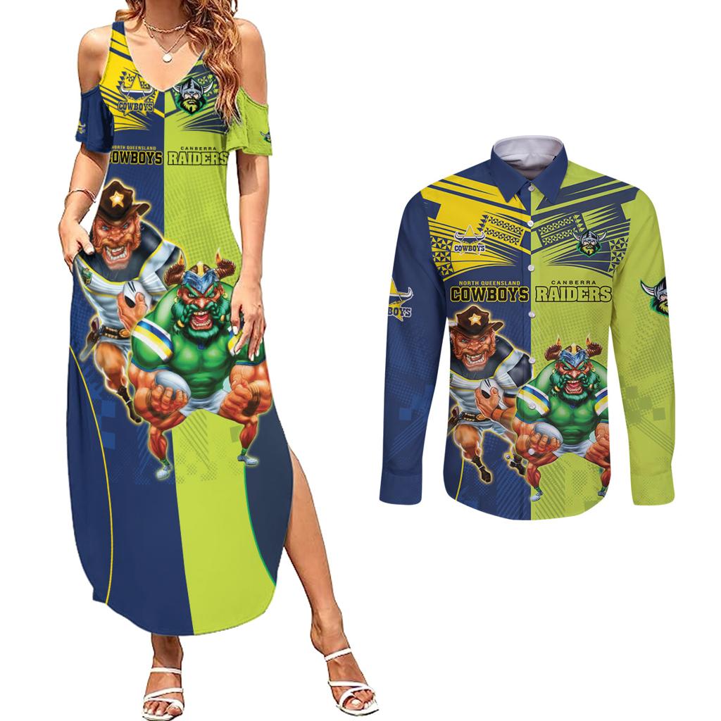 Custom Raiders and Cowboys Couples Matching Summer Maxi Dress and Long Sleeve Button Shirt Together Sporty Style