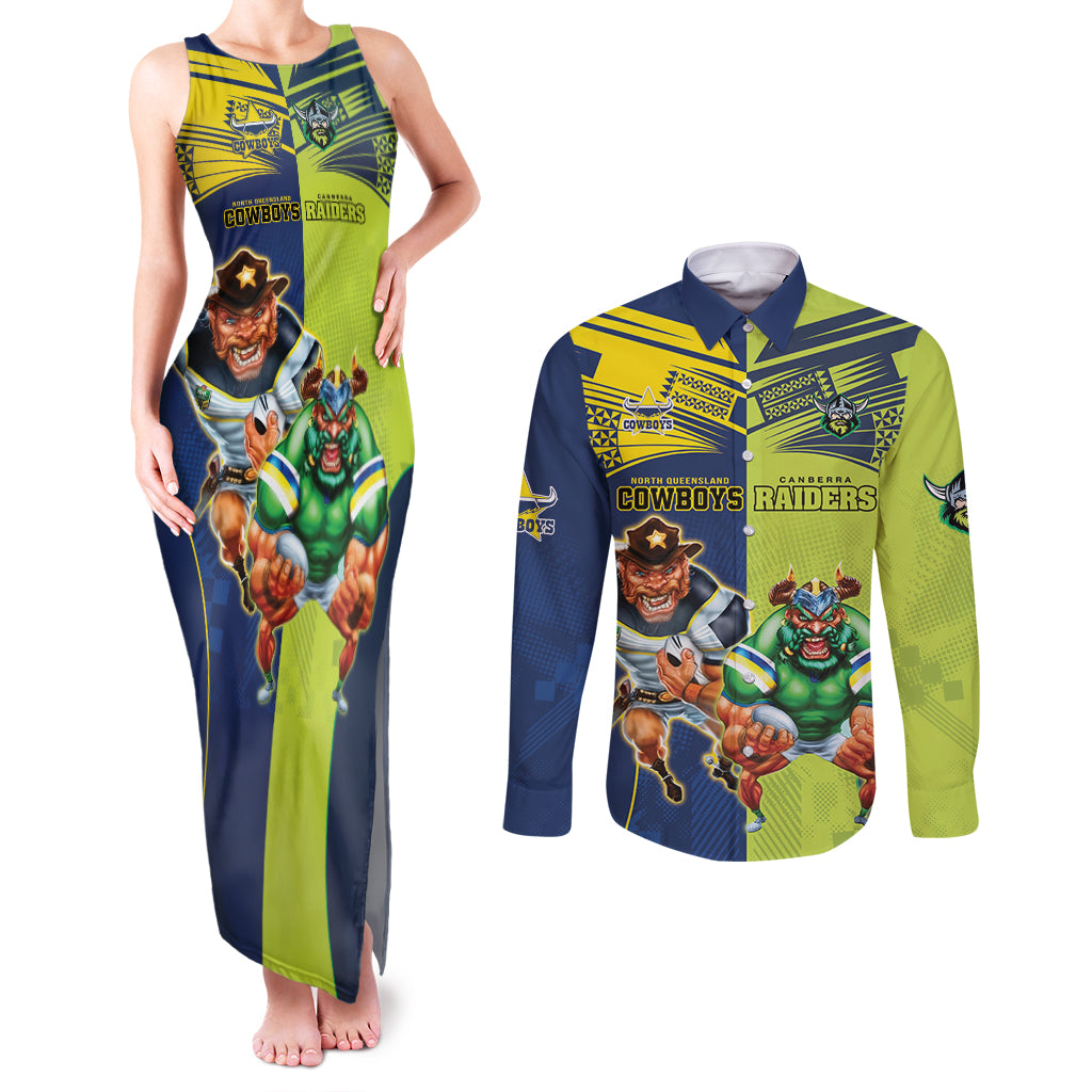 Custom Raiders and Cowboys Couples Matching Tank Maxi Dress and Long Sleeve Button Shirt Together Sporty Style