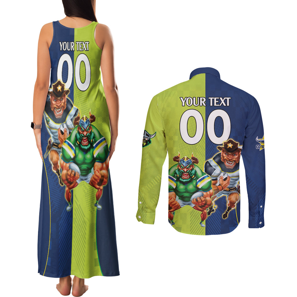 Custom Raiders and Cowboys Couples Matching Tank Maxi Dress and Long Sleeve Button Shirt Together Sporty Style