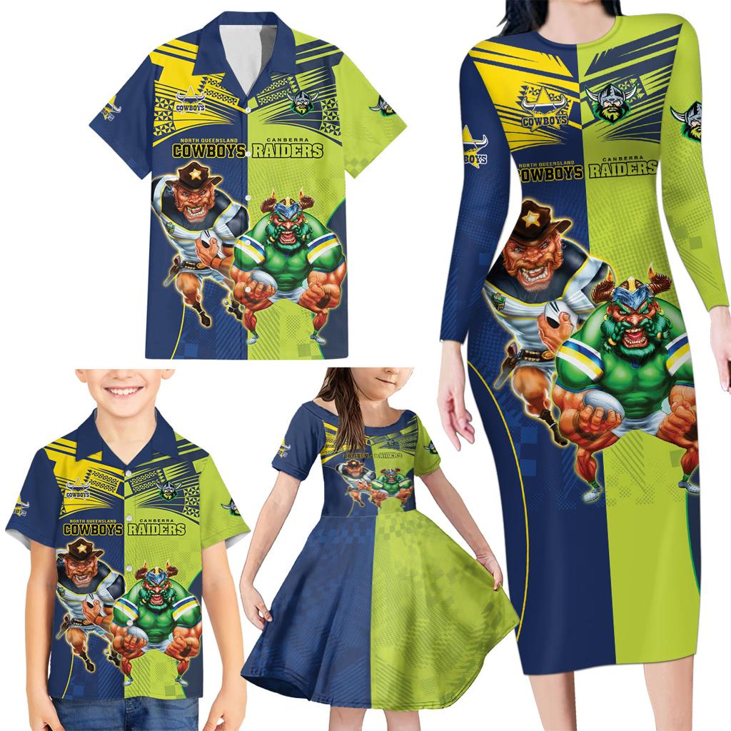 Custom Raiders and Cowboys Family Matching Long Sleeve Bodycon Dress and Hawaiian Shirt Together Sporty Style