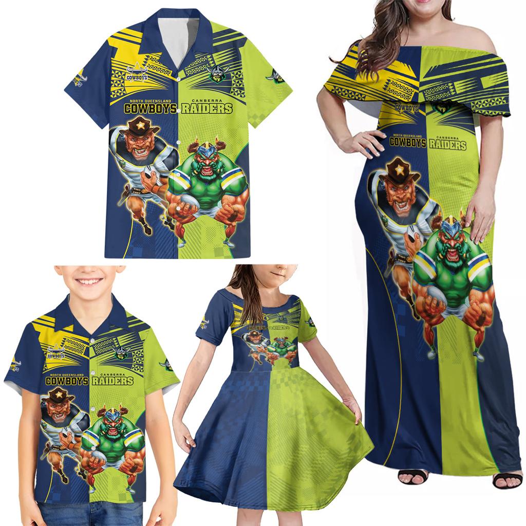 Custom Raiders and Cowboys Family Matching Off Shoulder Maxi Dress and Hawaiian Shirt Together Sporty Style