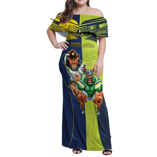Custom Raiders and Cowboys Family Matching Off Shoulder Maxi Dress and Hawaiian Shirt Together Sporty Style