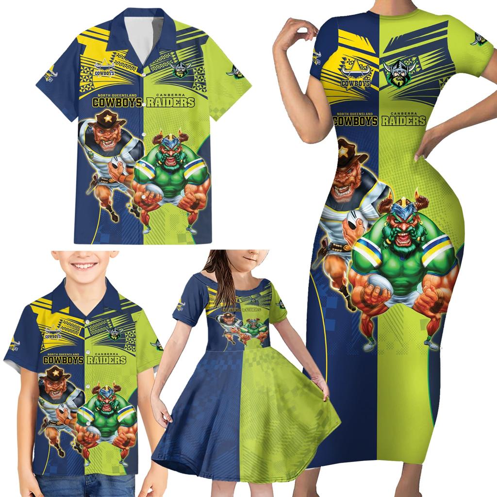 Custom Raiders and Cowboys Family Matching Short Sleeve Bodycon Dress and Hawaiian Shirt Together Sporty Style