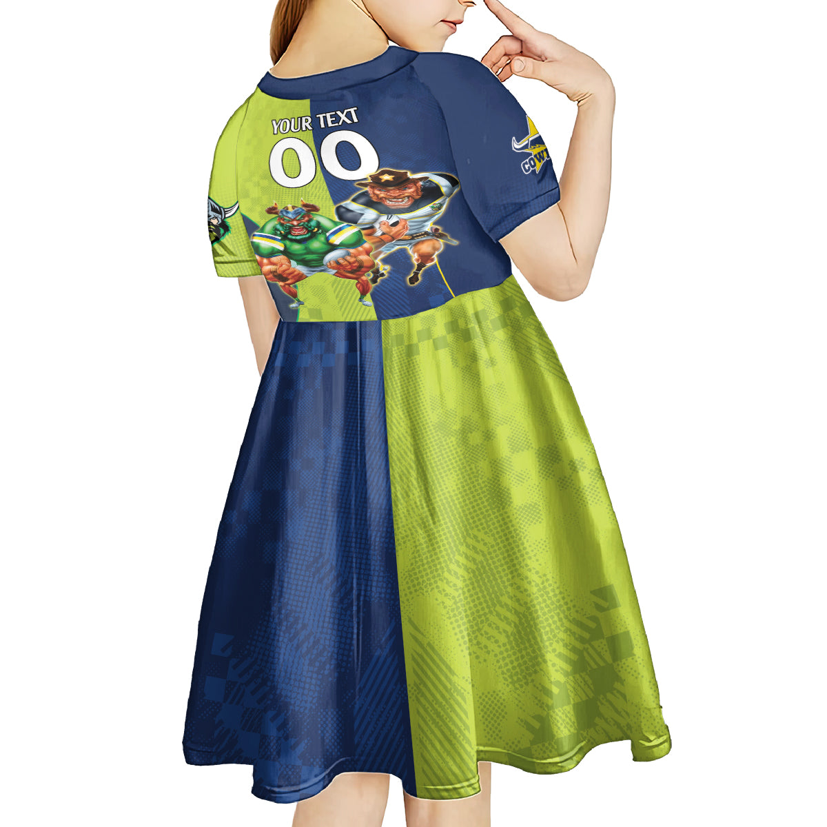 Custom Raiders and Cowboys Kid Short Sleeve Dress Together Sporty Style