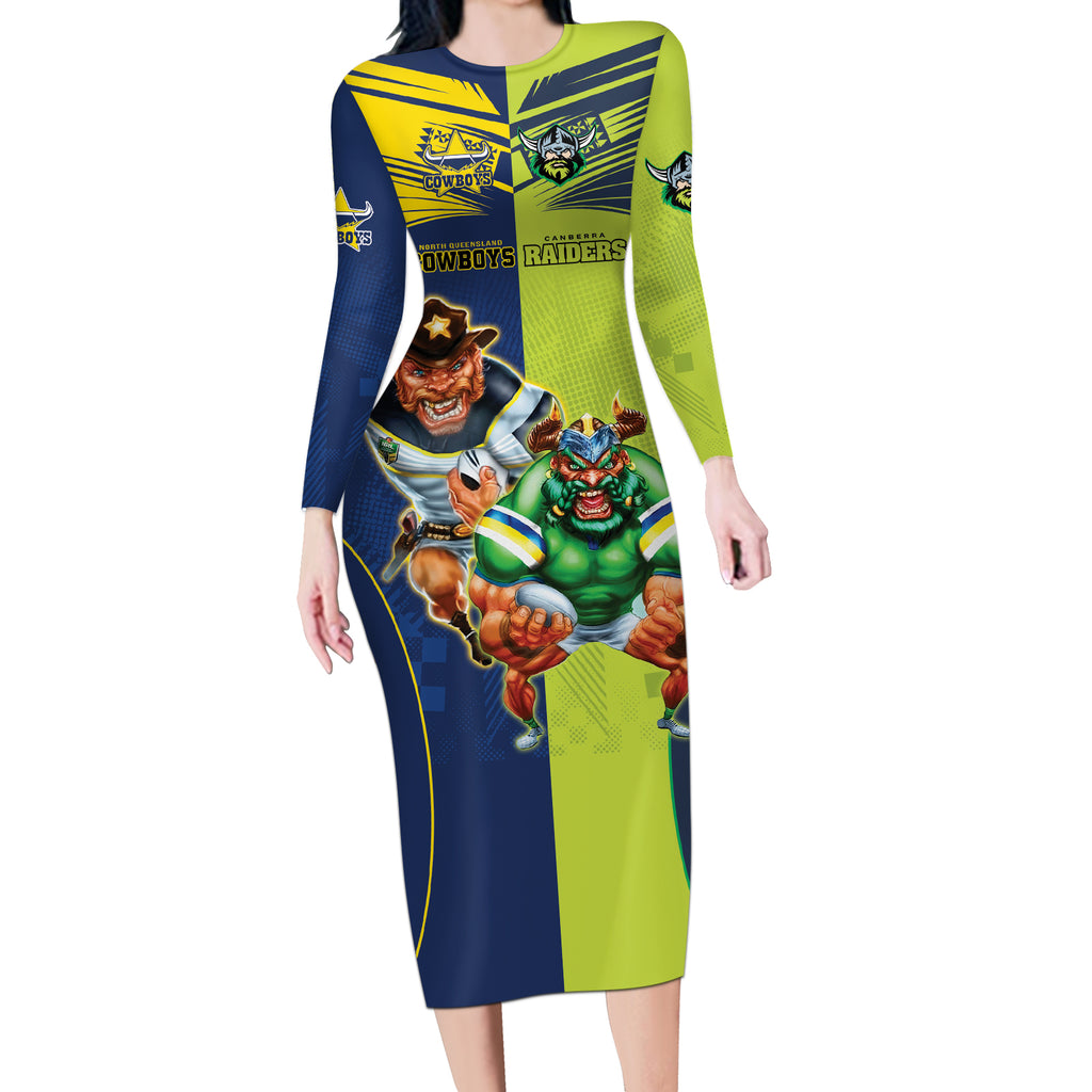 Custom Raiders and Cowboys Long Sleeve Bodycon Dress Together Sporty Style