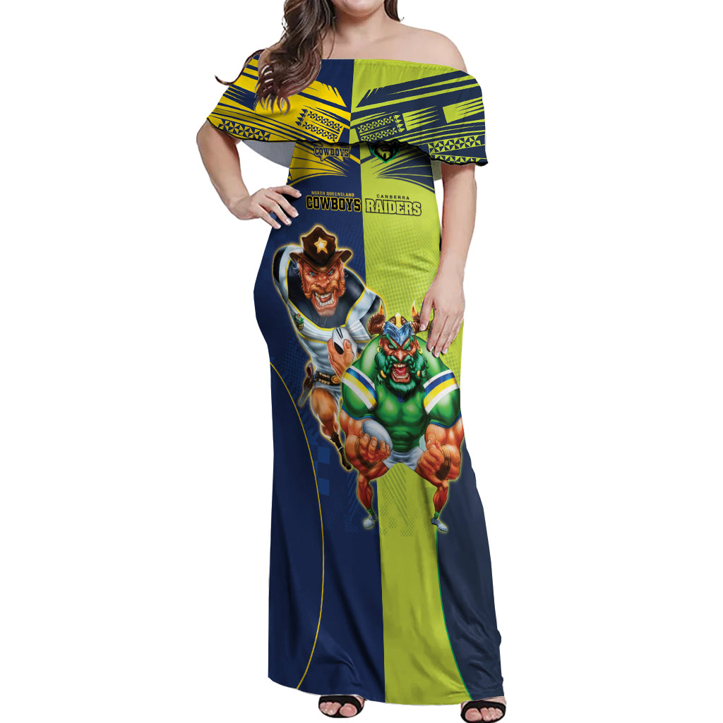 Custom Raiders and Cowboys Off Shoulder Maxi Dress Together Sporty Style