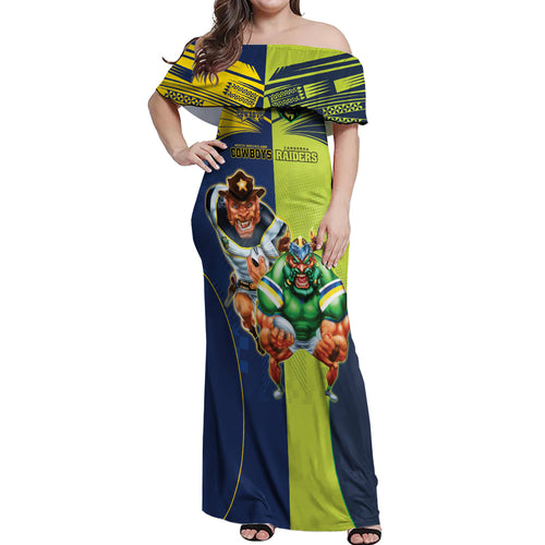 Custom Raiders and Cowboys Off Shoulder Maxi Dress Together Sporty Style