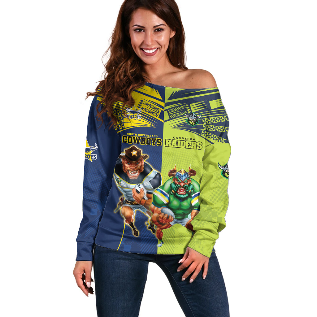 Custom Raiders and Cowboys Off Shoulder Sweater Together Sporty Style