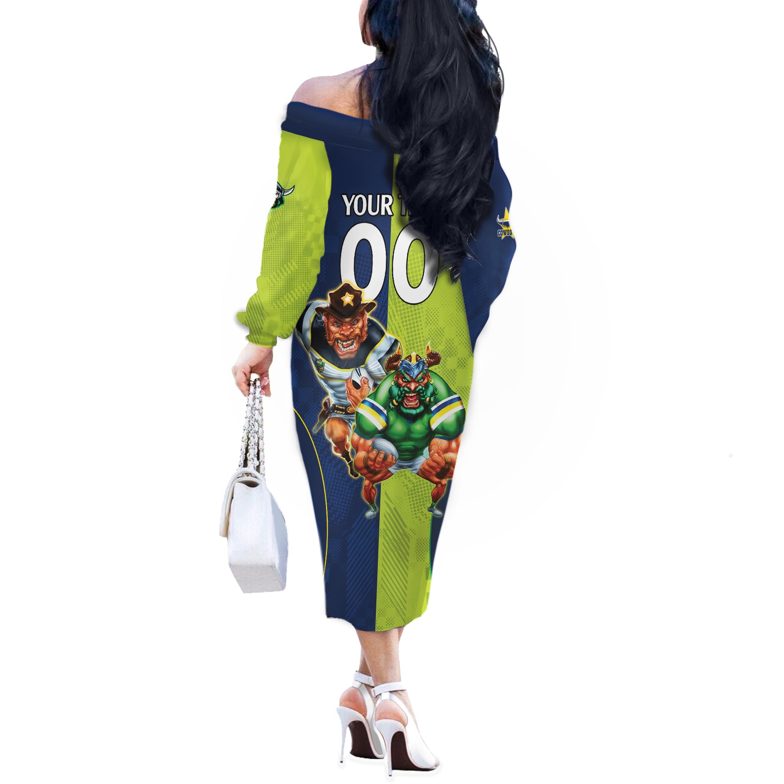 Custom Raiders and Cowboys Off The Shoulder Long Sleeve Dress Together Sporty Style