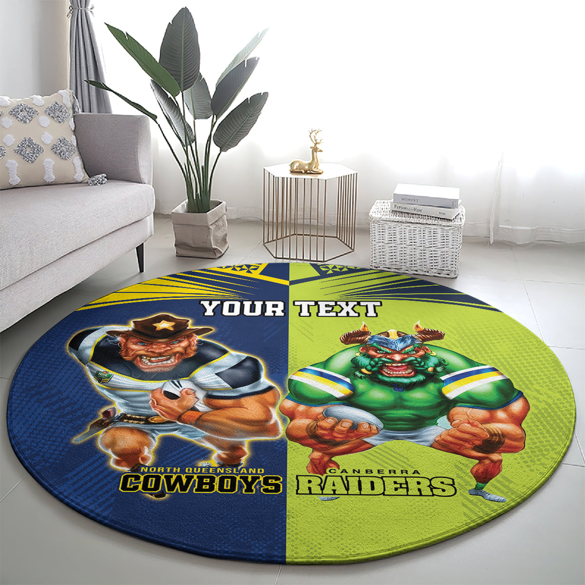 Custom Raiders and Cowboys Round Carpet Together Sporty Style