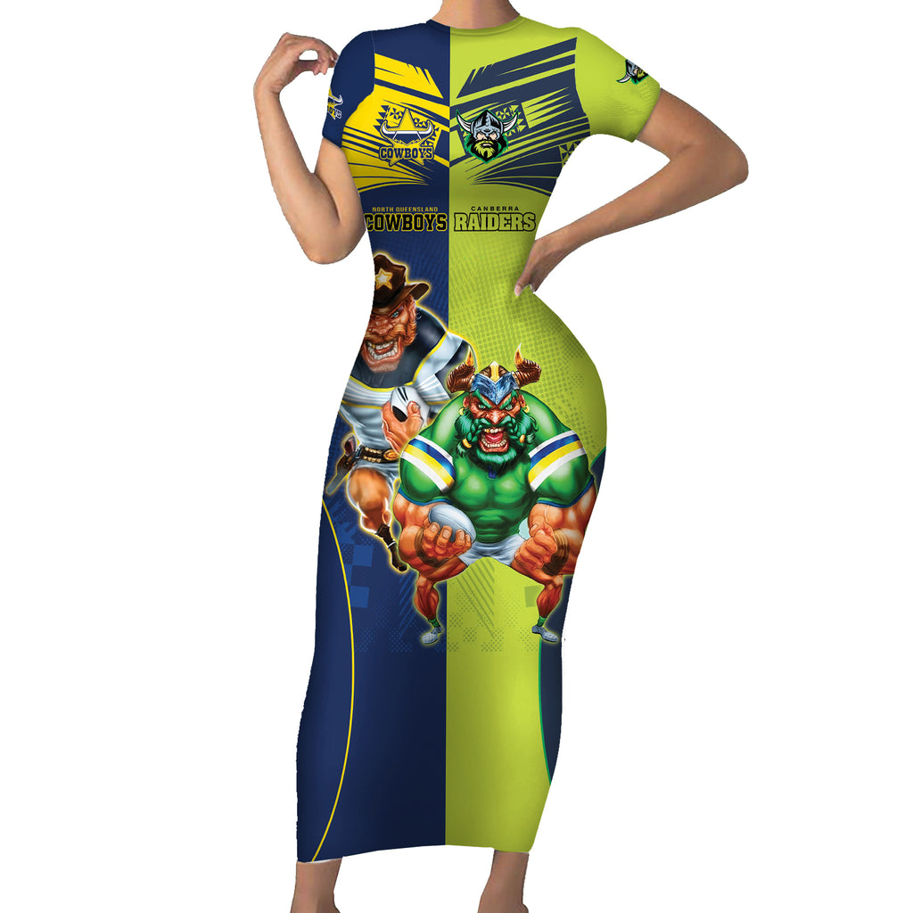 Custom Raiders and Cowboys Short Sleeve Bodycon Dress Together Sporty Style