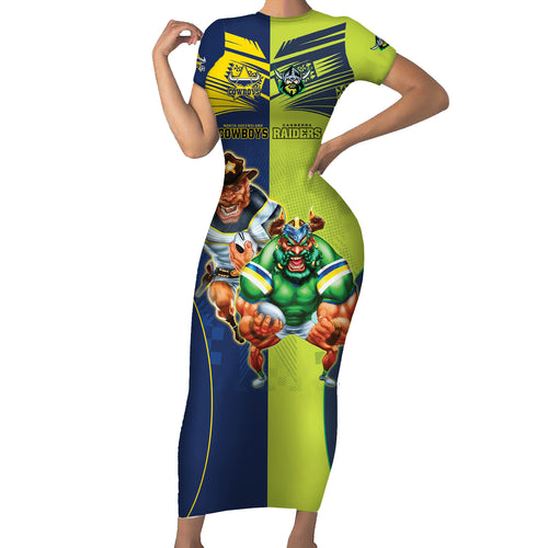 Custom Raiders and Cowboys Short Sleeve Bodycon Dress Together Sporty Style