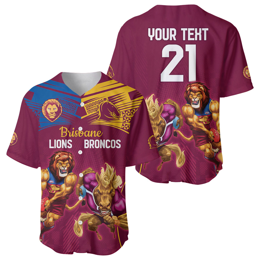 Custom Brisbane Broncos and Lions Baseball Jersey Together Sporty Style