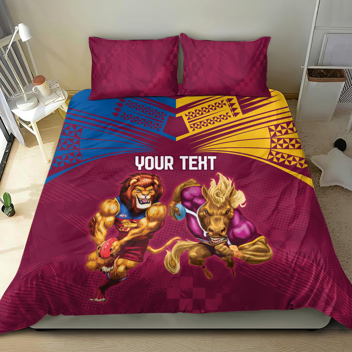 Custom Brisbane Broncos and Lions Bedding Set Together Sporty Style