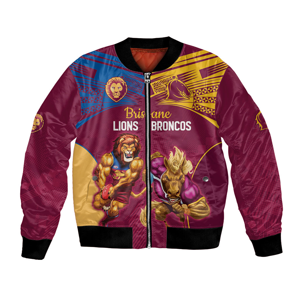 Custom Brisbane Broncos and Lions Bomber Jacket Together Sporty Style