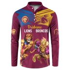 Custom Brisbane Broncos and Lions Button Sweatshirt Together Sporty Style