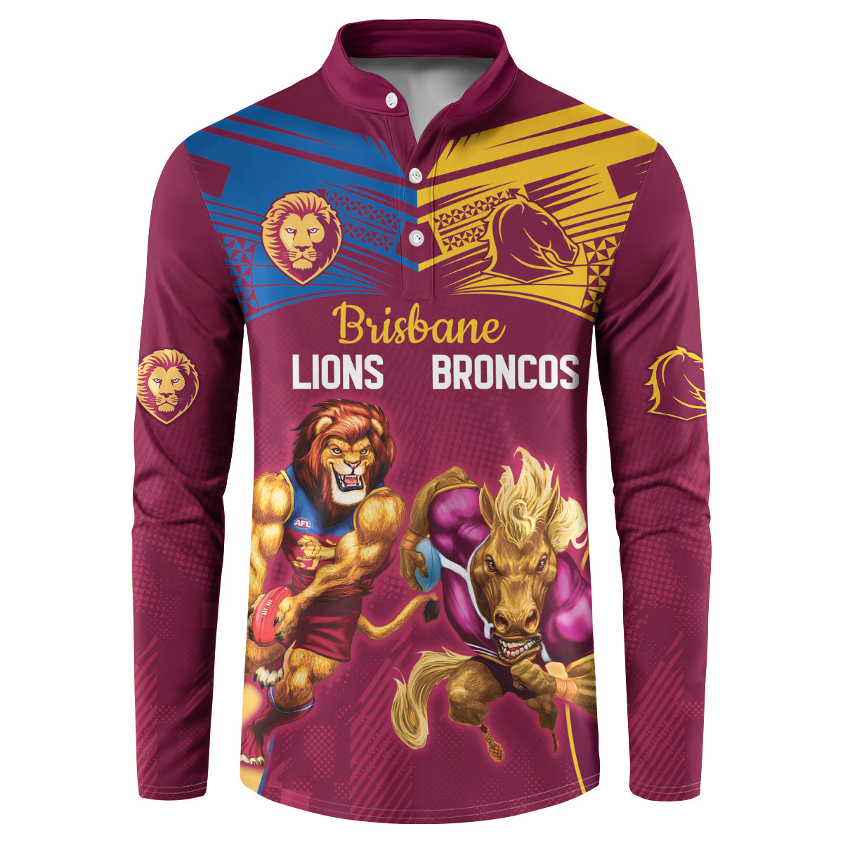 Custom Brisbane Broncos and Lions Button Sweatshirt Together Sporty Style