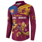 Custom Brisbane Broncos and Lions Button Sweatshirt Together Sporty Style
