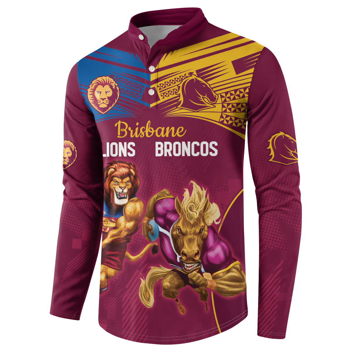 Custom Brisbane Broncos and Lions Button Sweatshirt Together Sporty Style