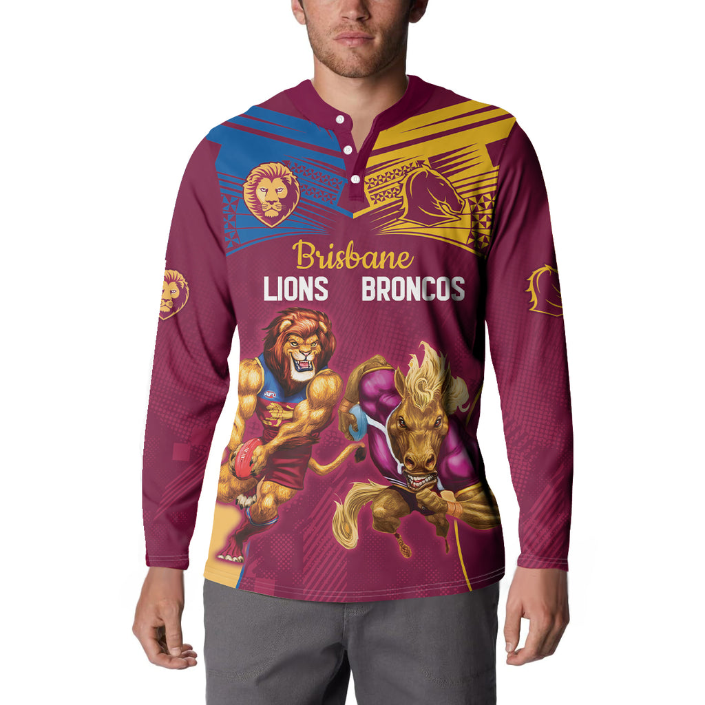 Custom Brisbane Broncos and Lions Button Sweatshirt Together Sporty Style