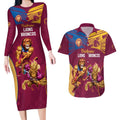 Custom Brisbane Broncos and Lions Couples Matching Long Sleeve Bodycon Dress and Hawaiian Shirt Together Sporty Style