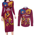 Custom Brisbane Broncos and Lions Couples Matching Long Sleeve Bodycon Dress and Long Sleeve Button Shirt Together Sporty Style