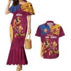 Custom Brisbane Broncos and Lions Couples Matching Mermaid Dress and Hawaiian Shirt Together Sporty Style