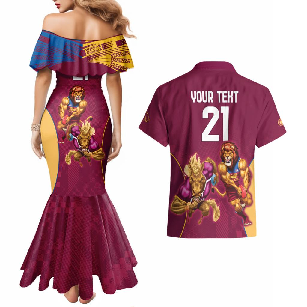 Custom Brisbane Broncos and Lions Couples Matching Mermaid Dress and Hawaiian Shirt Together Sporty Style