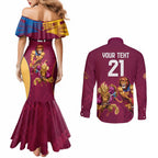 Custom Brisbane Broncos and Lions Couples Matching Mermaid Dress and Long Sleeve Button Shirt Together Sporty Style
