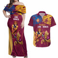 Custom Brisbane Broncos and Lions Couples Matching Off Shoulder Maxi Dress and Hawaiian Shirt Together Sporty Style