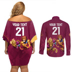 Custom Brisbane Broncos and Lions Couples Matching Off Shoulder Short Dress and Long Sleeve Button Shirt Together Sporty Style