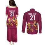 Custom Brisbane Broncos and Lions Couples Matching Puletasi and Long Sleeve Button Shirt Together Sporty Style
