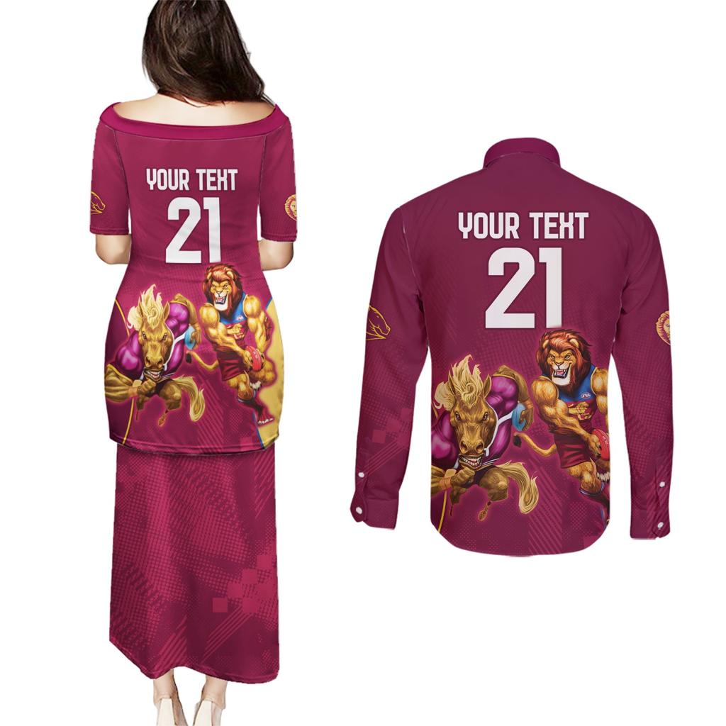 Custom Brisbane Broncos and Lions Couples Matching Puletasi and Long Sleeve Button Shirt Together Sporty Style