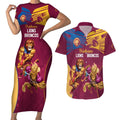 Custom Brisbane Broncos and Lions Couples Matching Short Sleeve Bodycon Dress and Hawaiian Shirt Together Sporty Style