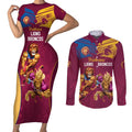 Custom Brisbane Broncos and Lions Couples Matching Short Sleeve Bodycon Dress and Long Sleeve Button Shirt Together Sporty Style