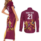 Custom Brisbane Broncos and Lions Couples Matching Short Sleeve Bodycon Dress and Long Sleeve Button Shirt Together Sporty Style
