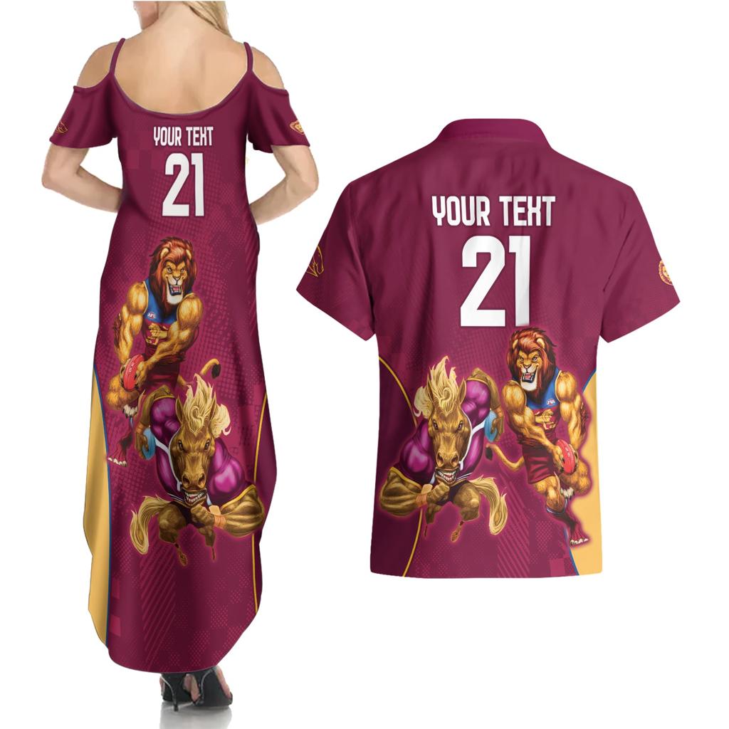 Custom Brisbane Broncos and Lions Couples Matching Summer Maxi Dress and Hawaiian Shirt Together Sporty Style