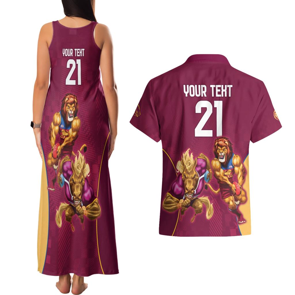 Custom Brisbane Broncos and Lions Couples Matching Tank Maxi Dress and Hawaiian Shirt Together Sporty Style
