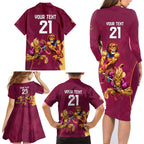 Custom Brisbane Broncos and Lions Family Matching Long Sleeve Bodycon Dress and Hawaiian Shirt Together Sporty Style